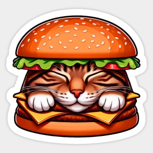 Tabby Cat is Sleeping inside a Hamburger Zzz Sticker